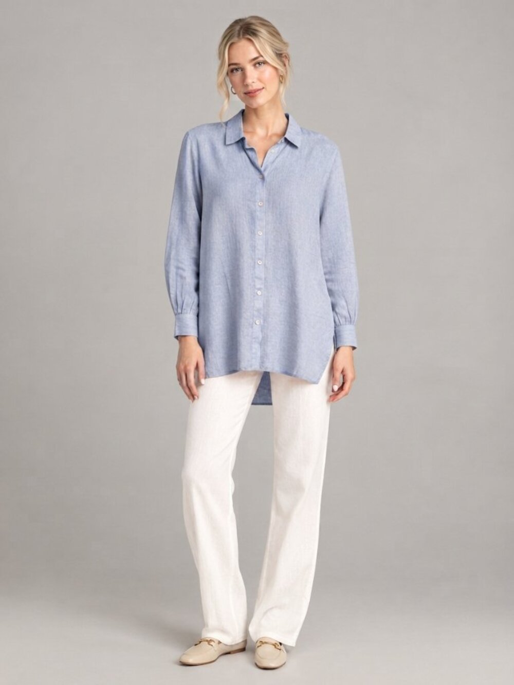 J. Jill Love Linen Button-Down Dress Shirt Blue 3X #A4580
